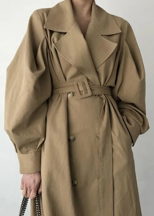 French Khaki Oversized Double Breast Cotton Trench Coats Spring LY2571