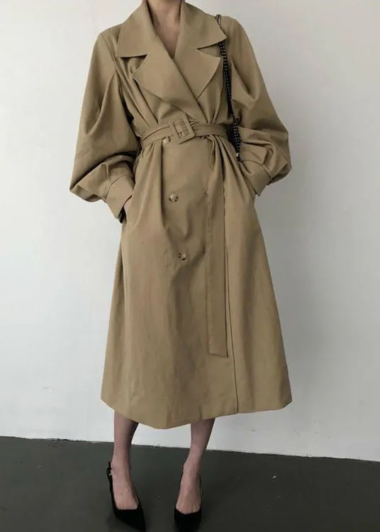 French Khaki Oversized Double Breast Cotton Trench Coats Spring LY2571