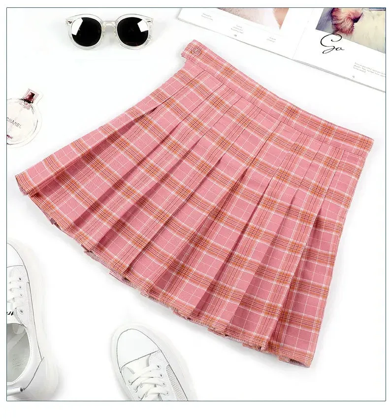 Funki Buys | Skirts | Women's Harajuku Preppy Plaid Mini Skirts