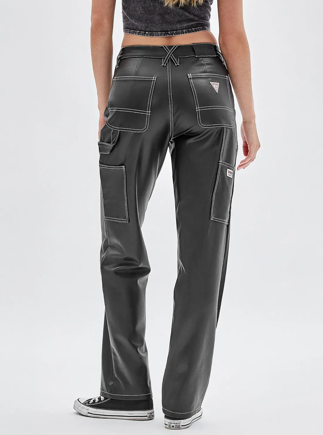 Guess Originals Black Faux Leather Carpenter Pants