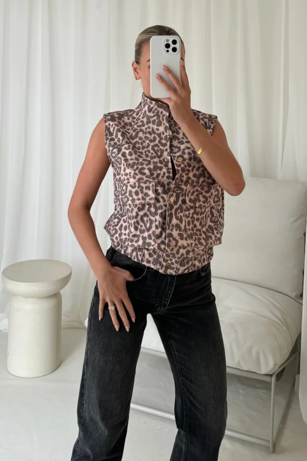 Hallie leopard denim waistcoat