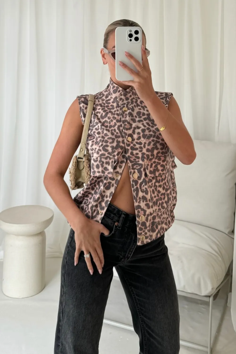 Hallie leopard denim waistcoat