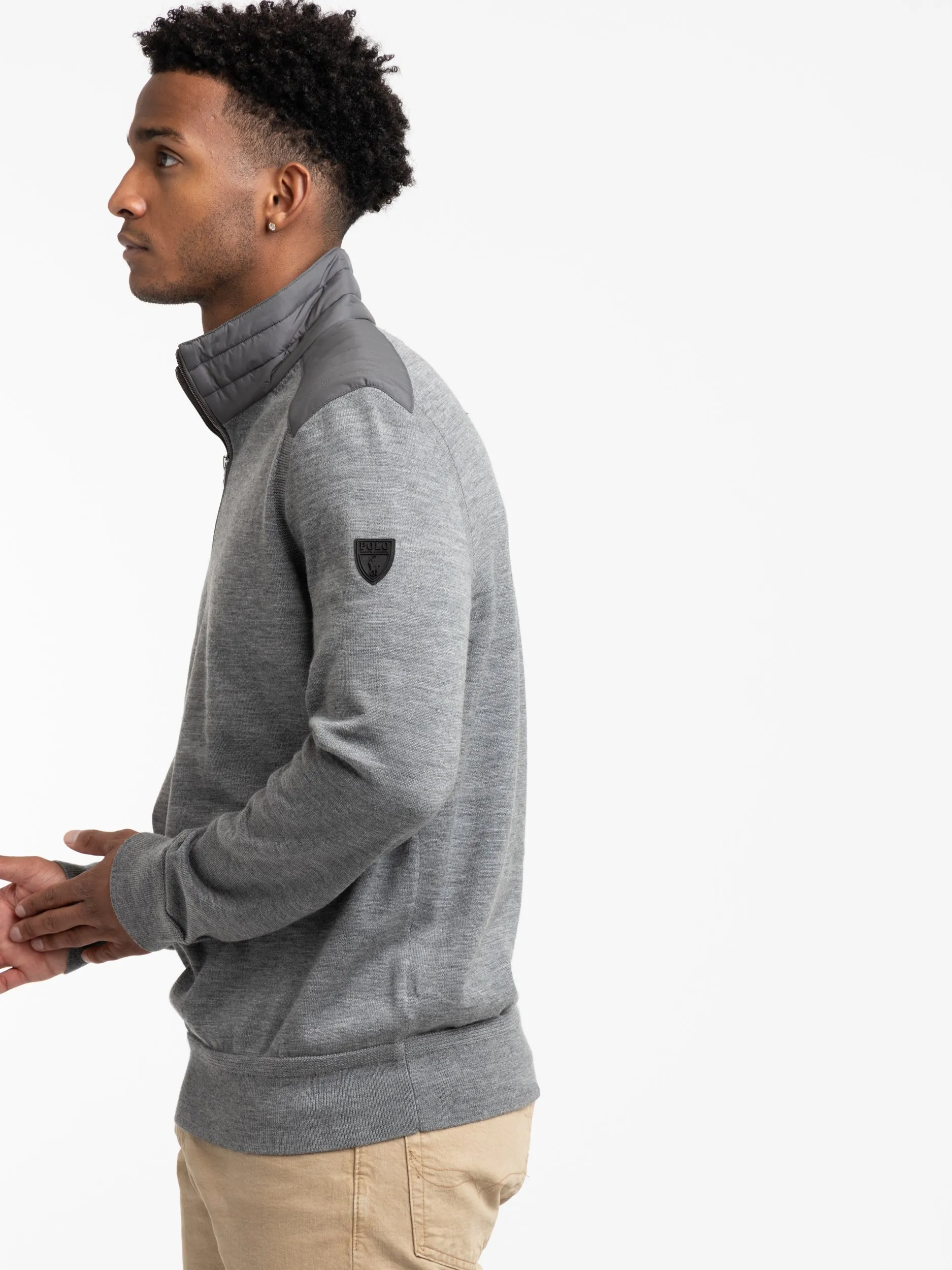 Heather Grey Hybrid Quarter-Zip Mockneck Sweater