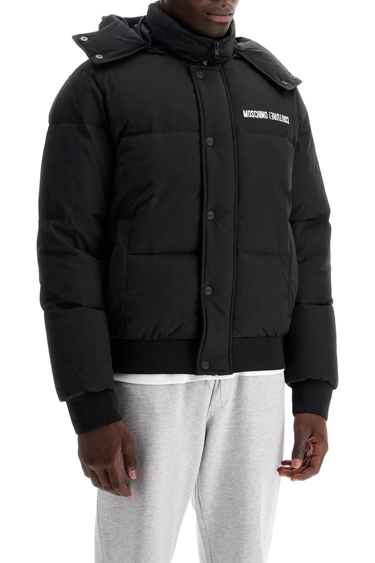 high-neck down jacket with hood