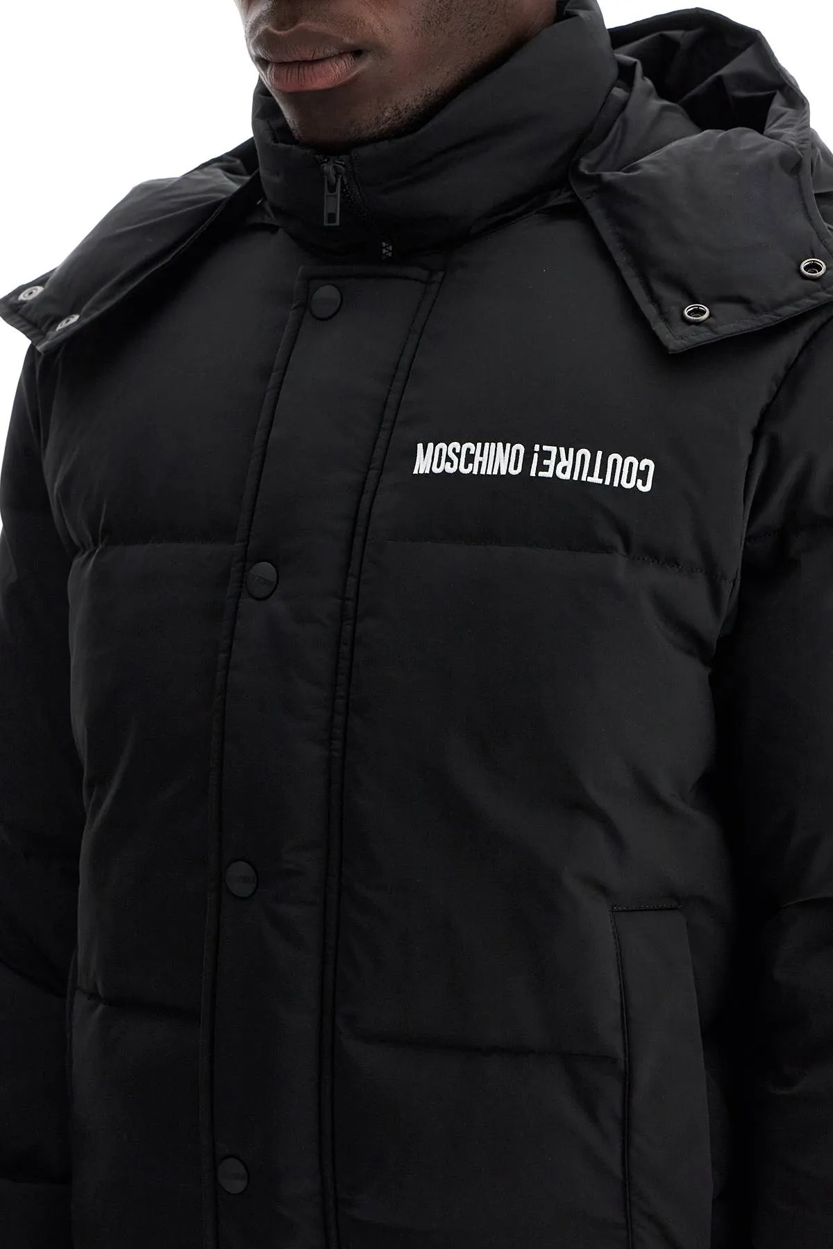 high-neck down jacket with hood