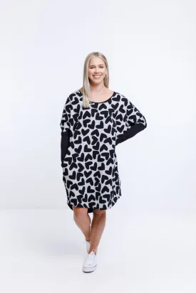 Home Lee Batwing Dress Grey Black Heart