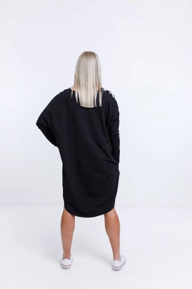 Home Lee Batwing Dress Grey Black Heart