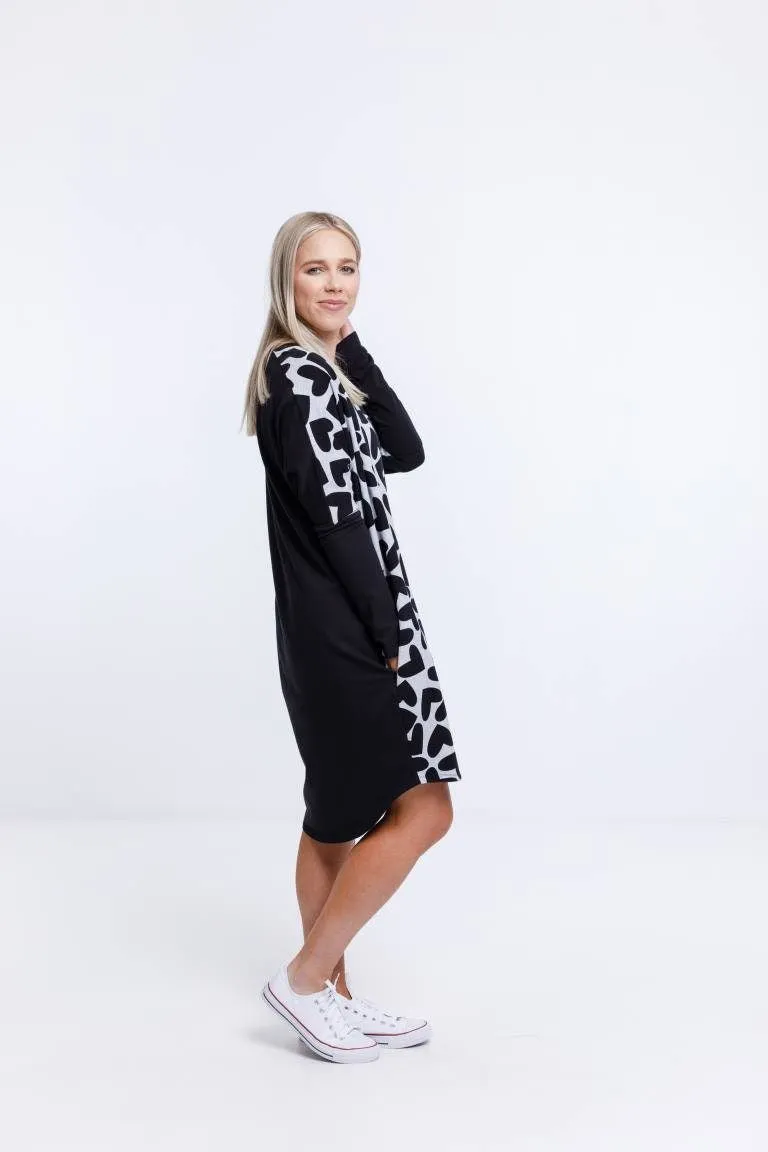 Home Lee Batwing Dress Grey Black Heart