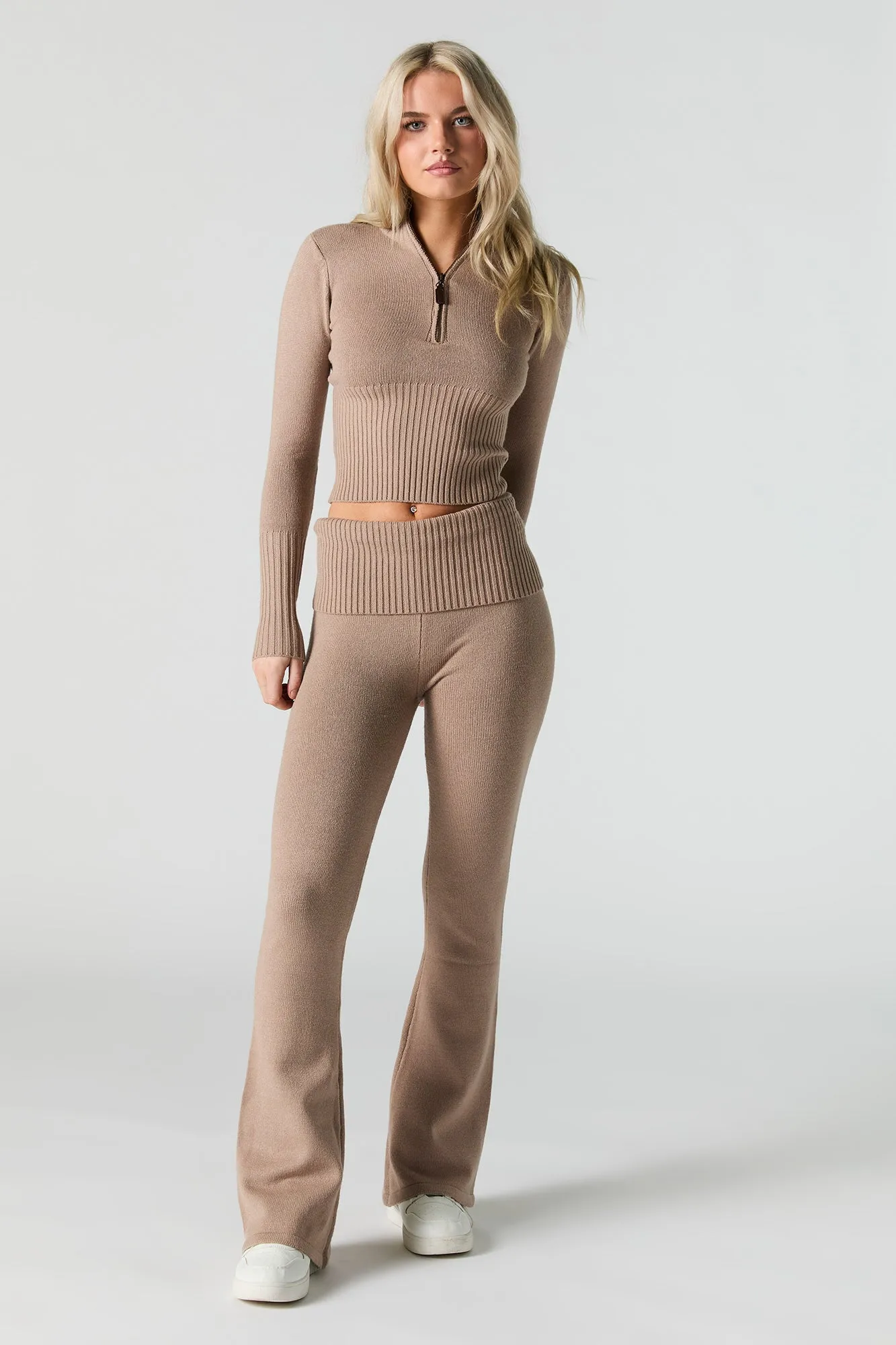 Knit Foldover Waist Flare Pant