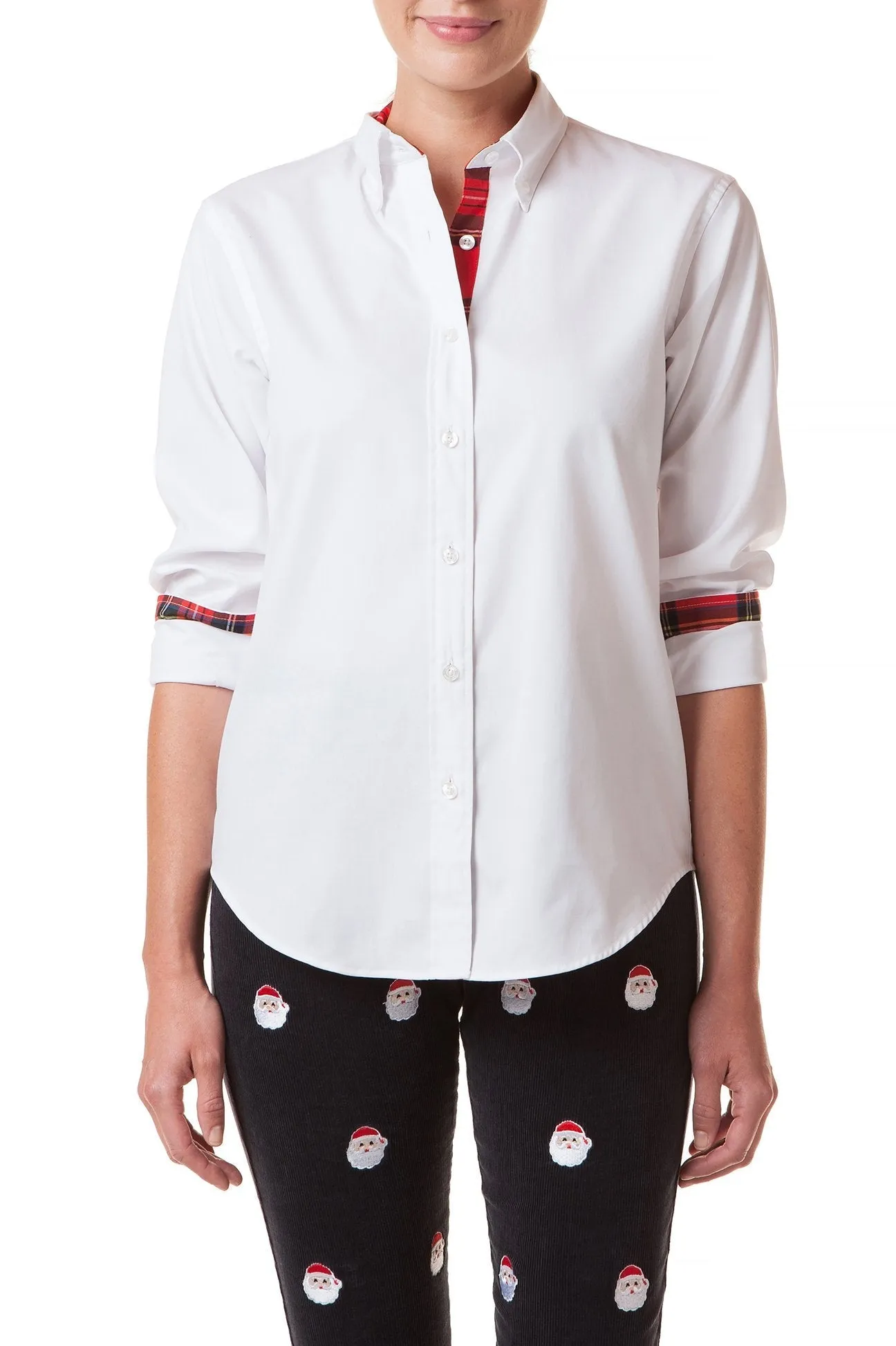 Ladies Button Down Shirt White Oxford With Royal Stewart