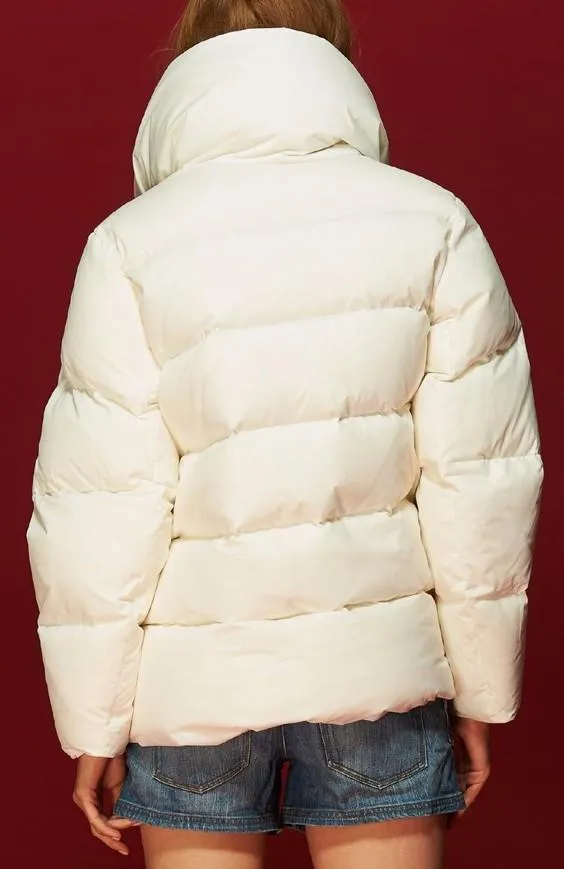 Large Collar Paneled Puffer Down Jacket in White