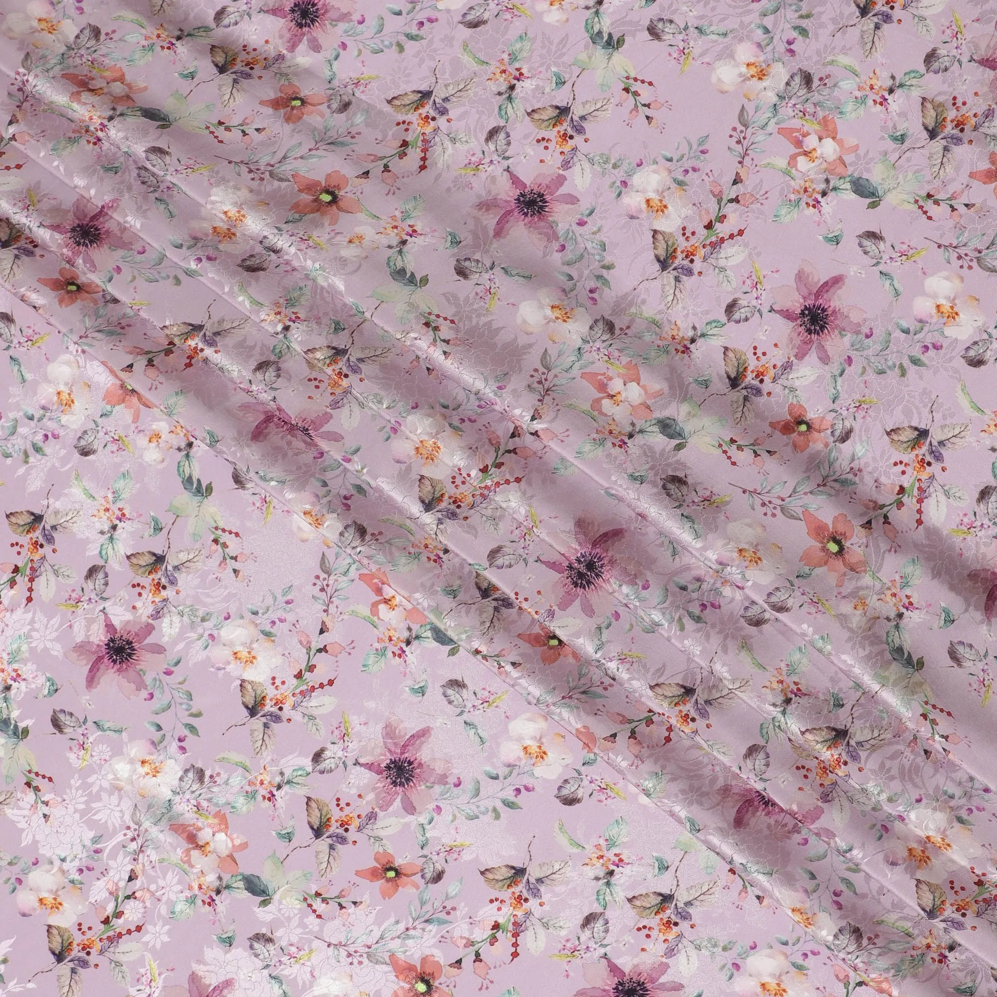 Lavender Garden Synthetic Crepe Fabric, 110cm Width - Vibrant Floral Print from India-D17931