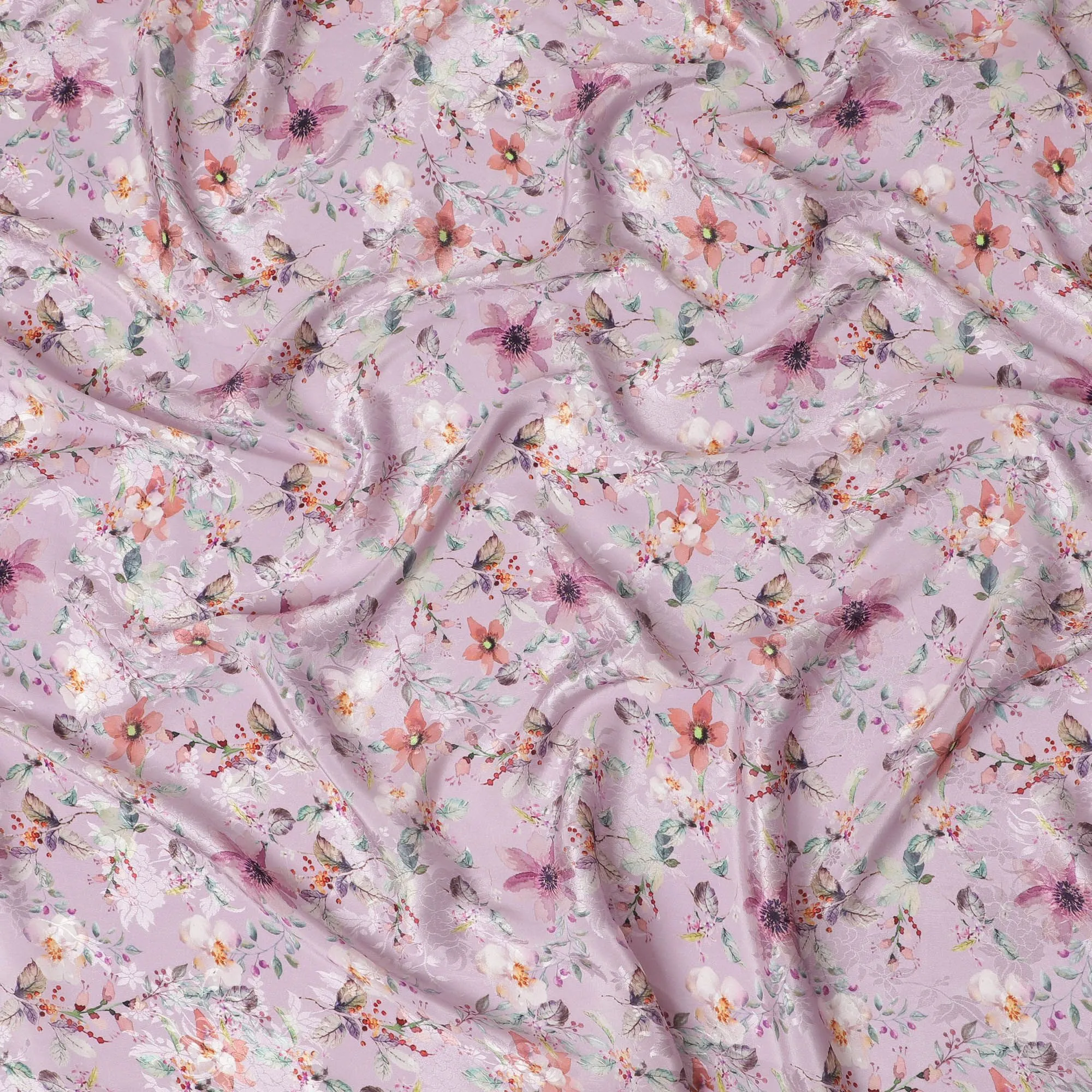 Lavender Garden Synthetic Crepe Fabric, 110cm Width - Vibrant Floral Print from India-D17931