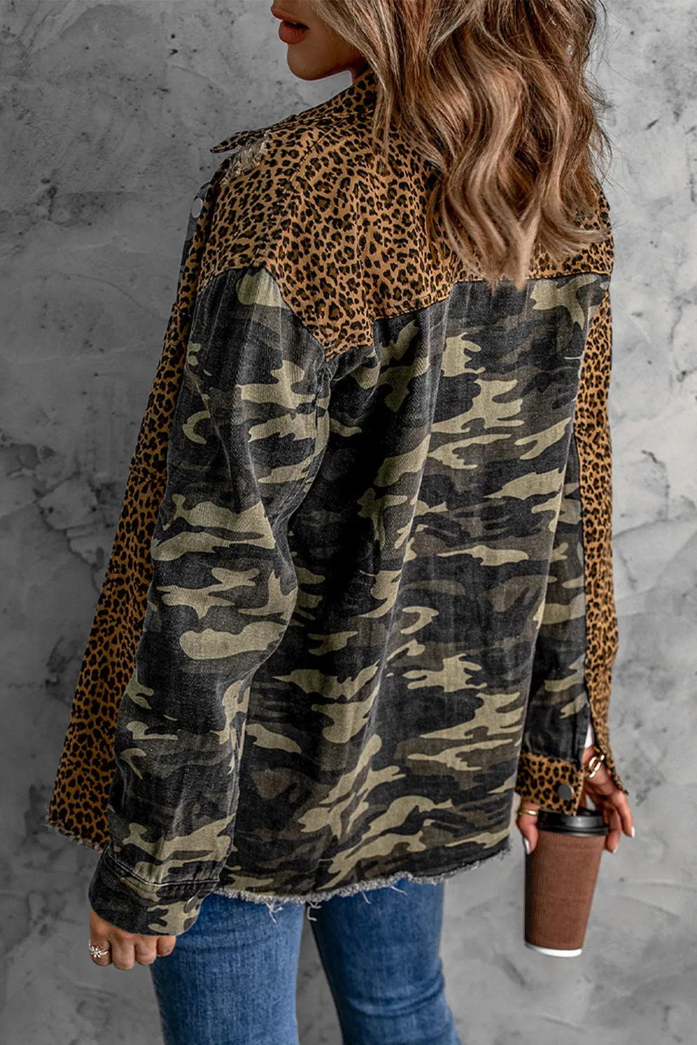 Leopard Camouflage Patchwork Denim Jacket