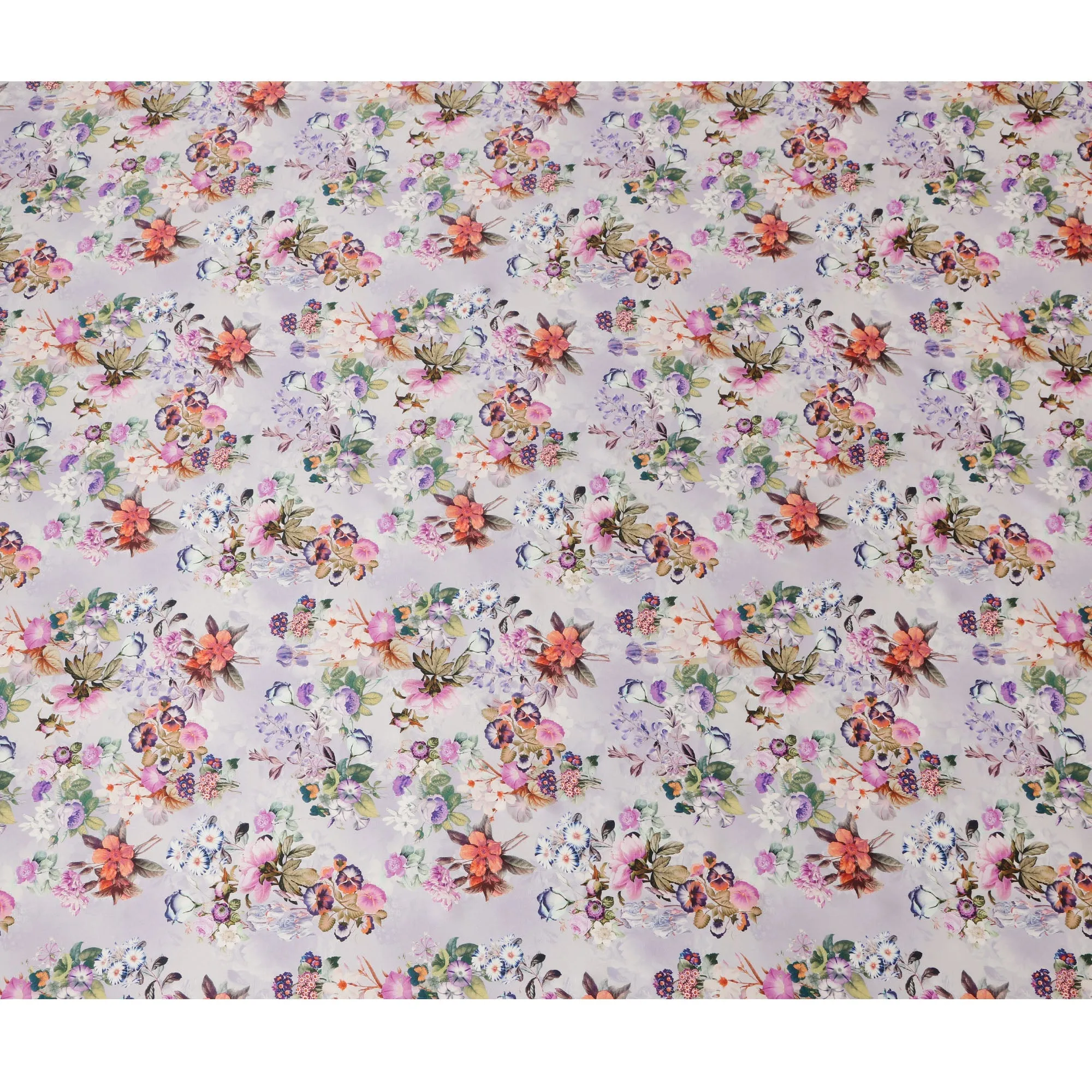 Lilac Floral Pure Silk Satin Fabric - 140 cm Width, Made in Italy-D20723