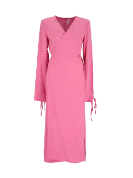 long-sleeve wrap midi dress