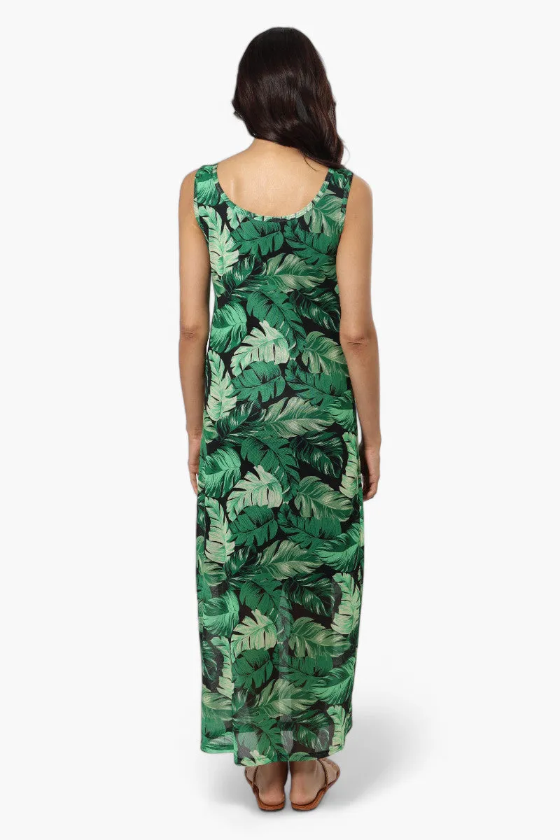 Majora Leaf Pattern Mesh Maxi Dress - Green