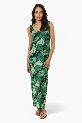 Majora Leaf Pattern Mesh Maxi Dress - Green