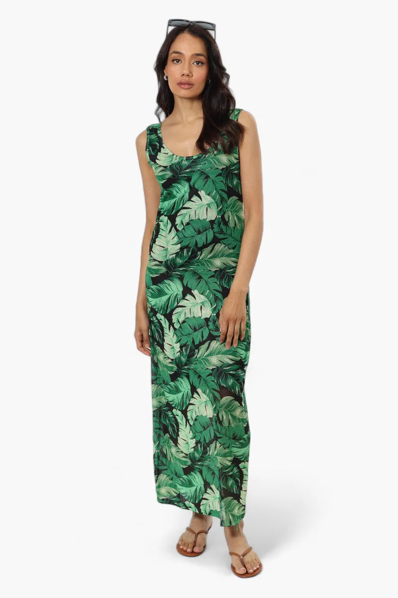 Majora Leaf Pattern Mesh Maxi Dress - Green