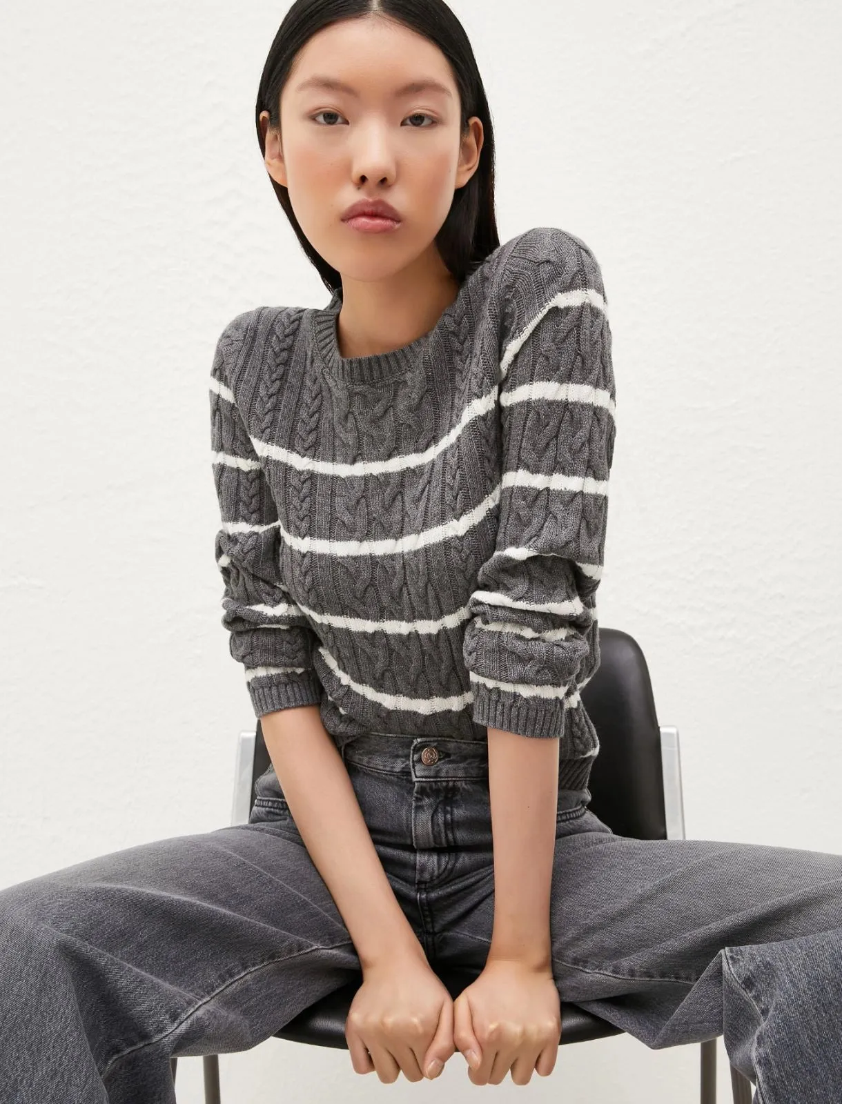 MARELLA Grey & White Stripe Jumper