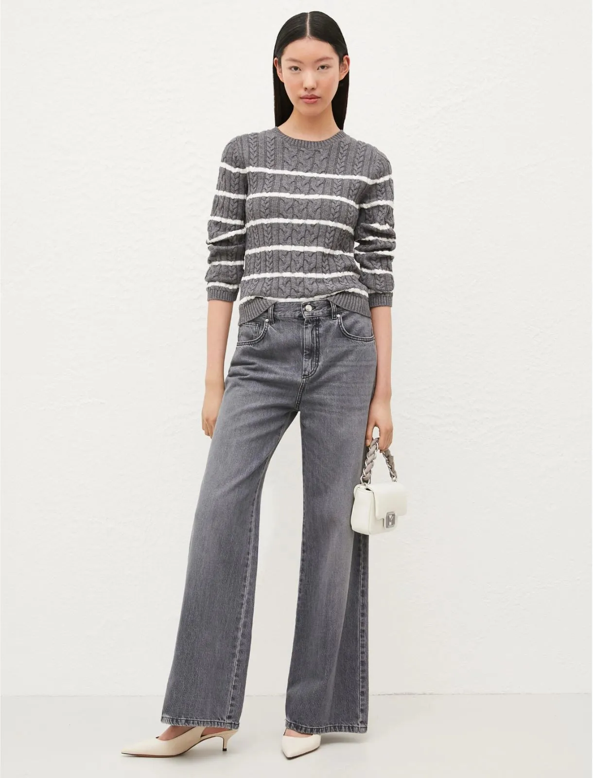 MARELLA Grey & White Stripe Jumper