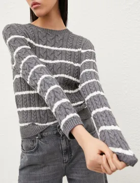 MARELLA Grey & White Stripe Jumper