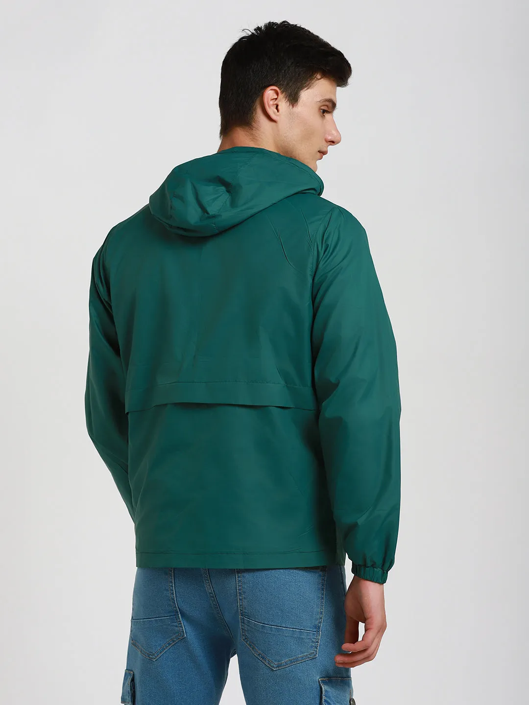 Men's Hooded Regular Fit Solid Grass Green Jackets