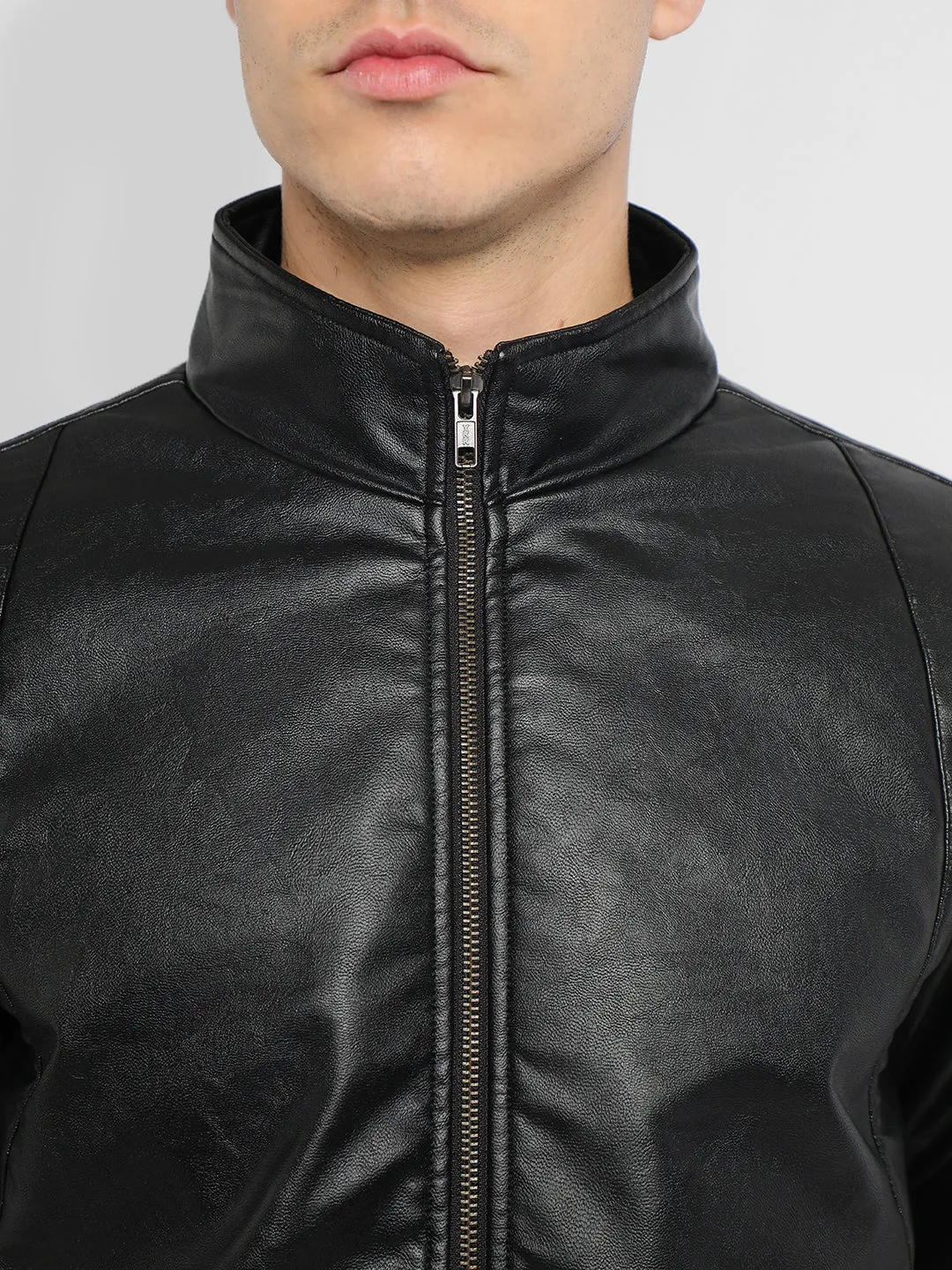 Men's Mock Neck Regular Fit Solid Black Jackets