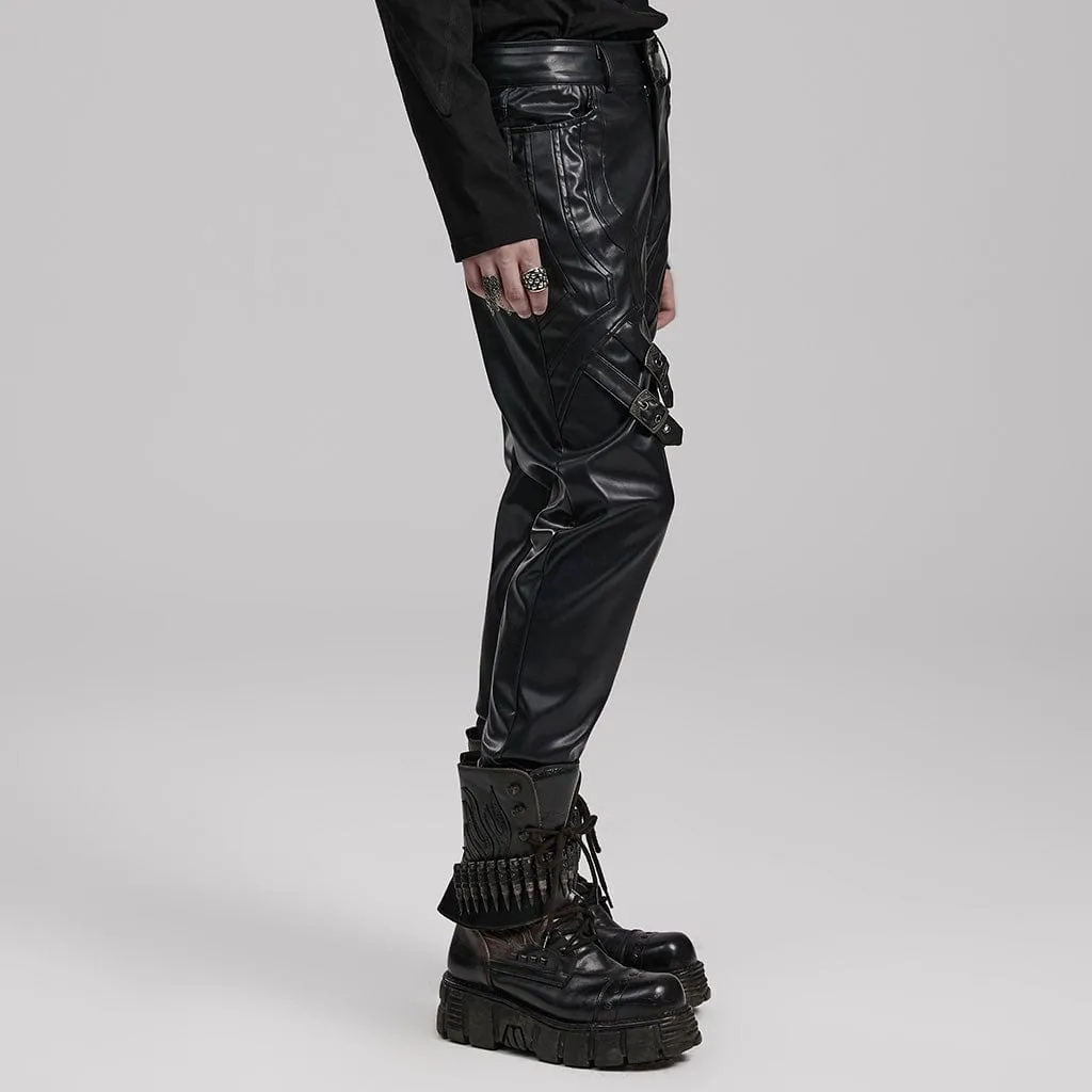 Men's Punk Strappy Faux Leather Pants