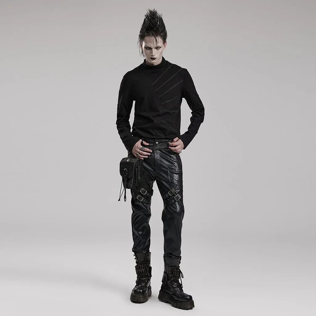 Men's Punk Strappy Faux Leather Pants