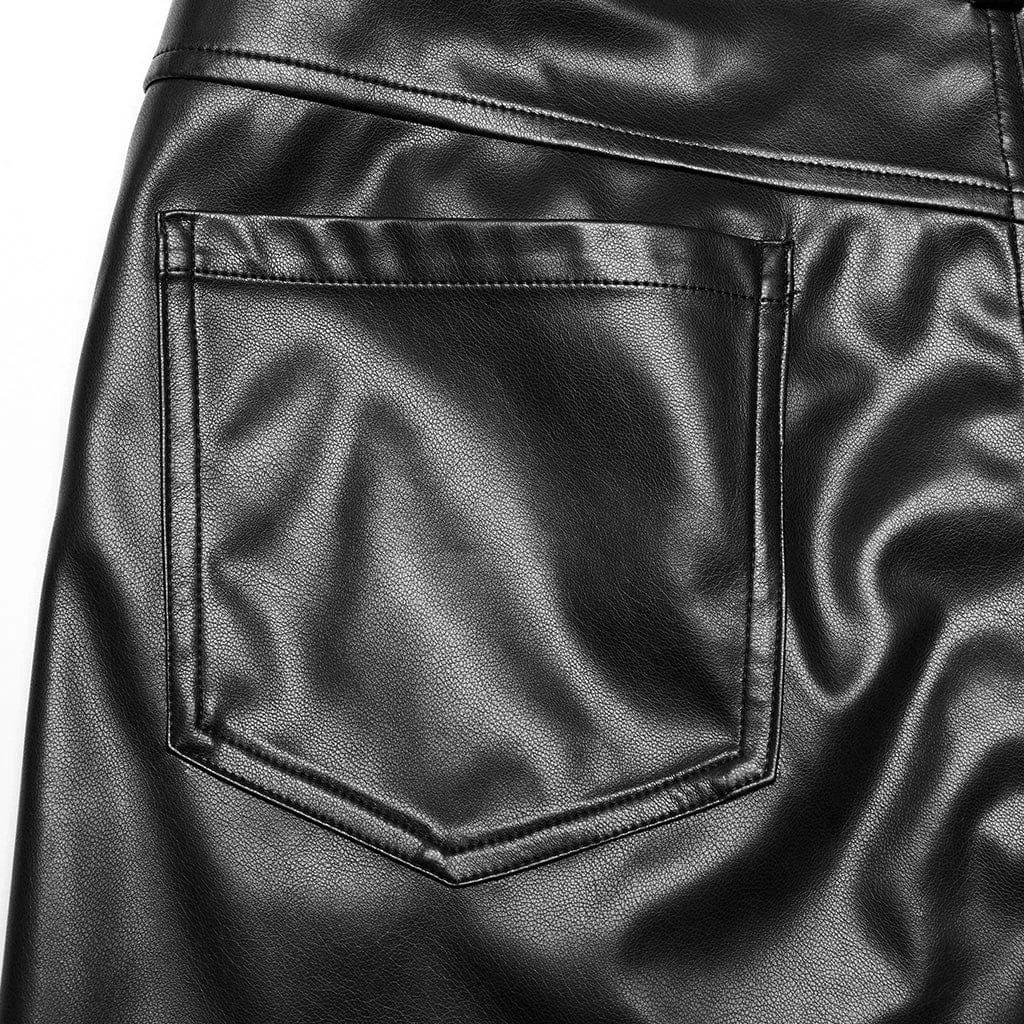 Men's Punk Strappy Faux Leather Pants