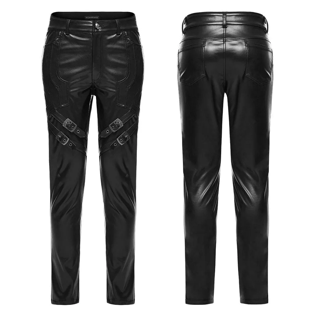 Men's Punk Strappy Faux Leather Pants