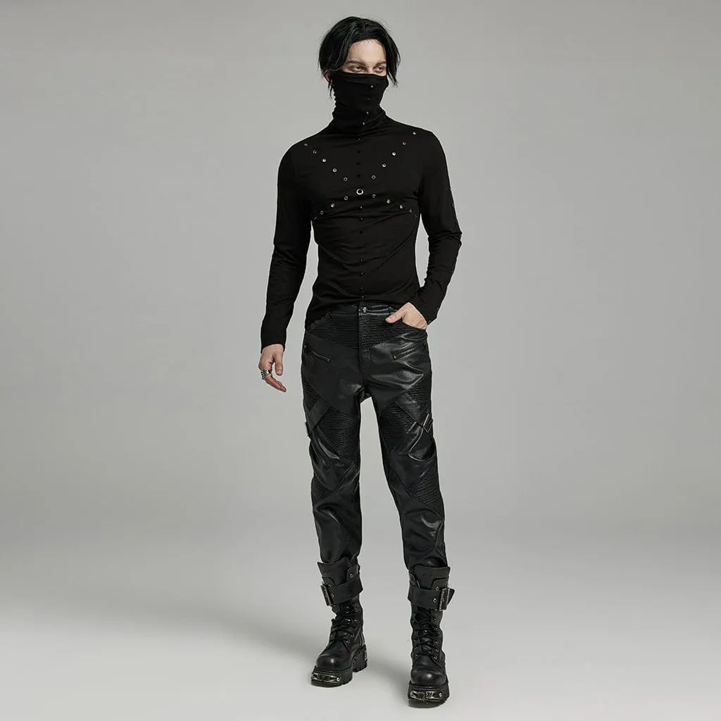 Men's Punk Zipper Pleated Faux Leather Pants