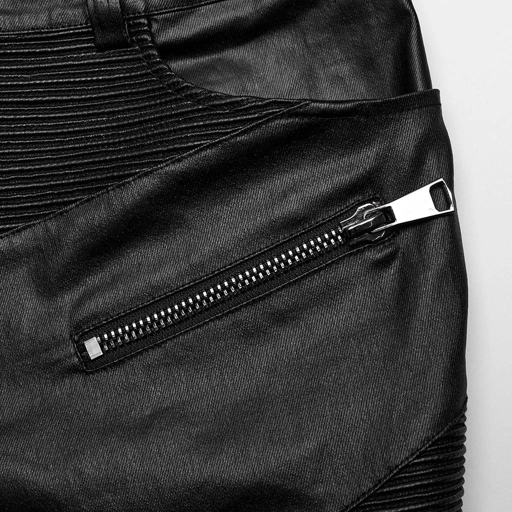 Men's Punk Zipper Pleated Faux Leather Pants