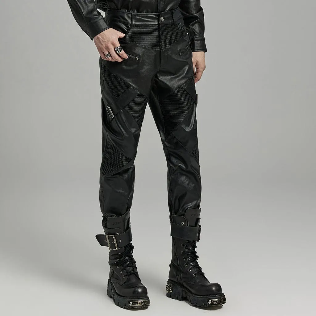 Men's Punk Zipper Pleated Faux Leather Pants