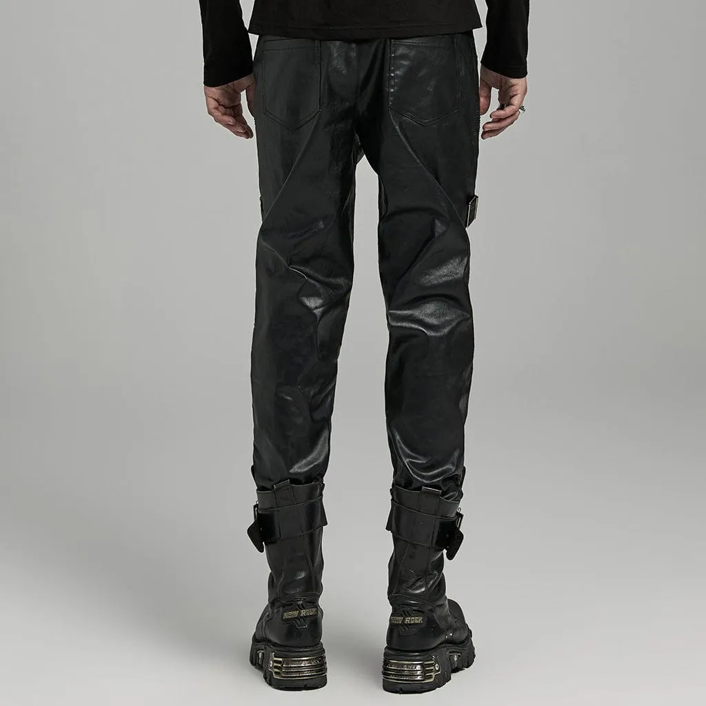 Men's Punk Zipper Pleated Faux Leather Pants