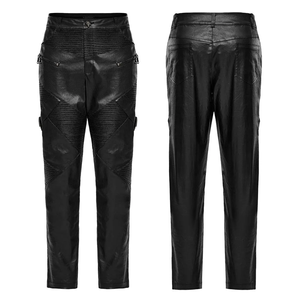 Men's Punk Zipper Pleated Faux Leather Pants