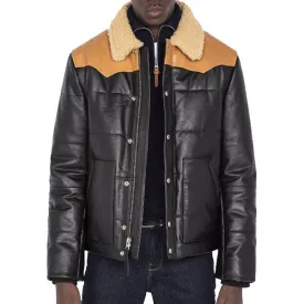 Men’s Western Style Puffer Leather Jacket