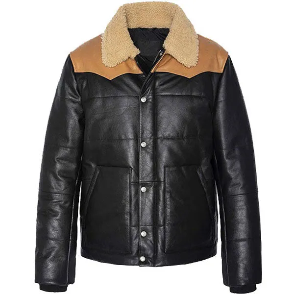 Men’s Western Style Puffer Leather Jacket