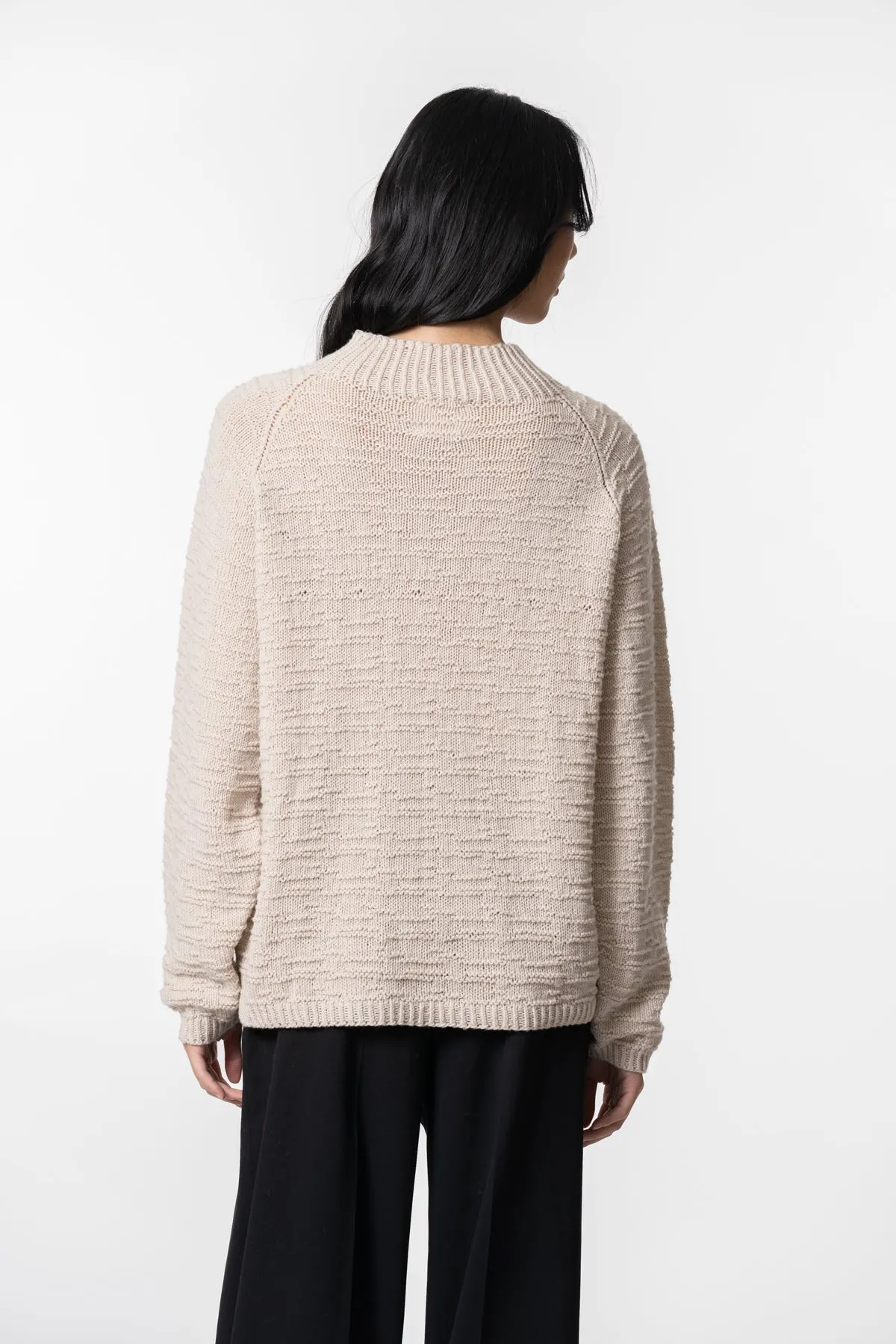 Merino Handknit Purlstripe Sweater in Almond