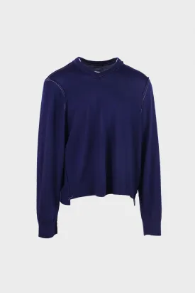 Merino Wool Knit Frankenstein V-Neck - Navy