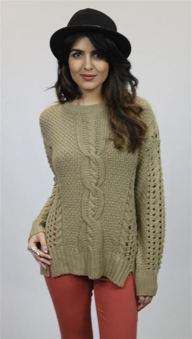 MM Couture Open Knit Cropped Sweater in Taupe