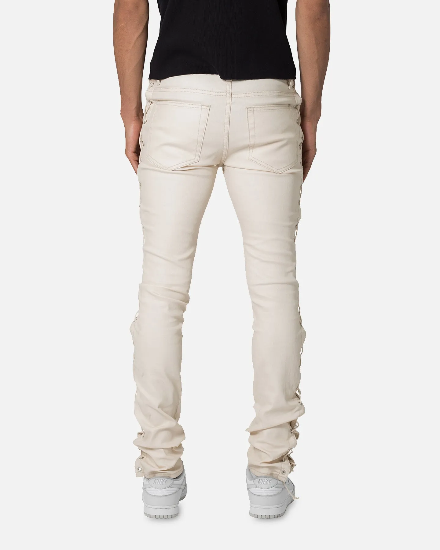 MNML X566 Skinny Leather Lace-Up Pants Cream