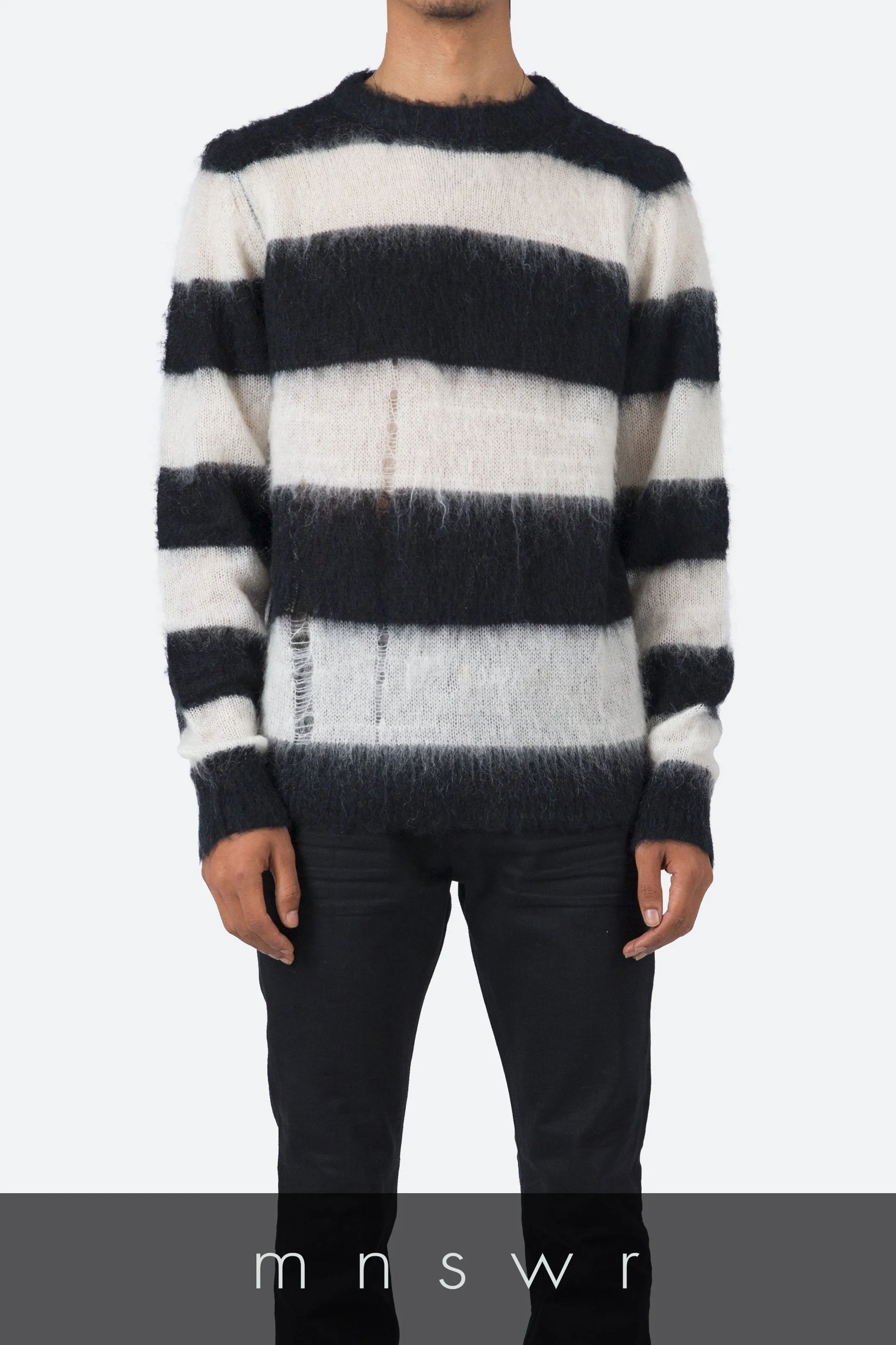 Mohair Striped Sweater - Black/White