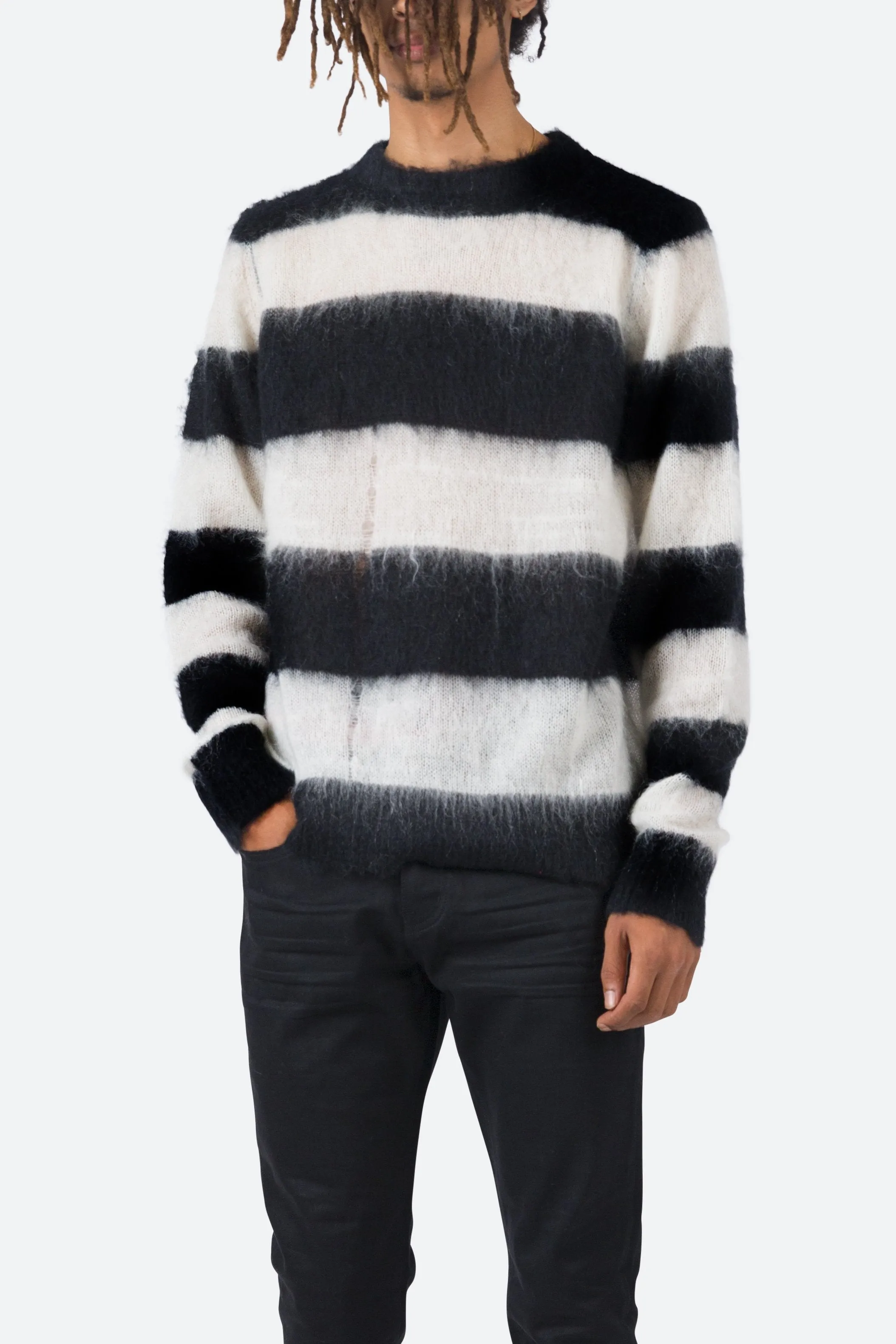 Mohair Striped Sweater - Black/White