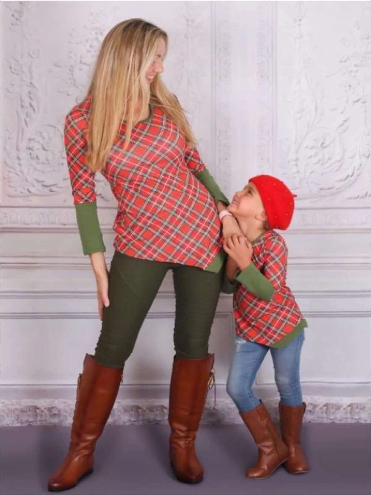 Mommy and Me Asymmetric Plaid Tunic