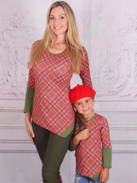 Mommy and Me Asymmetric Plaid Tunic