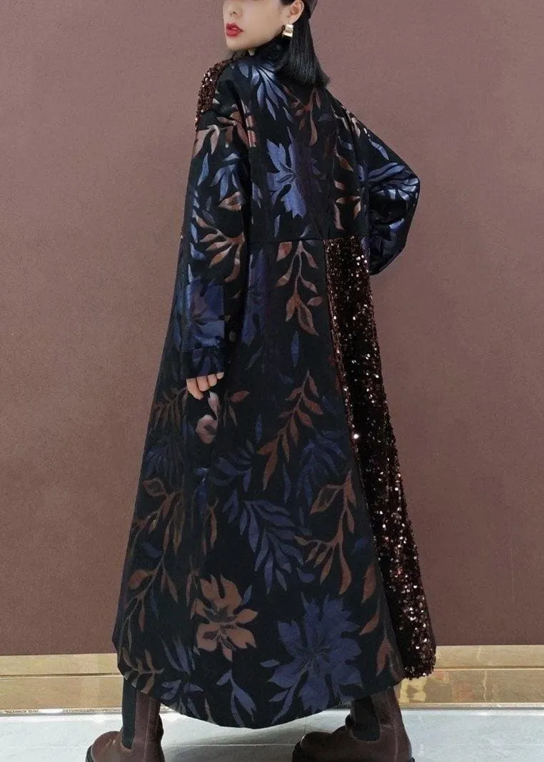 Natural Lapel Patchwork Spring Clothes Fashion Ideas Black Sequined Maxi Dress