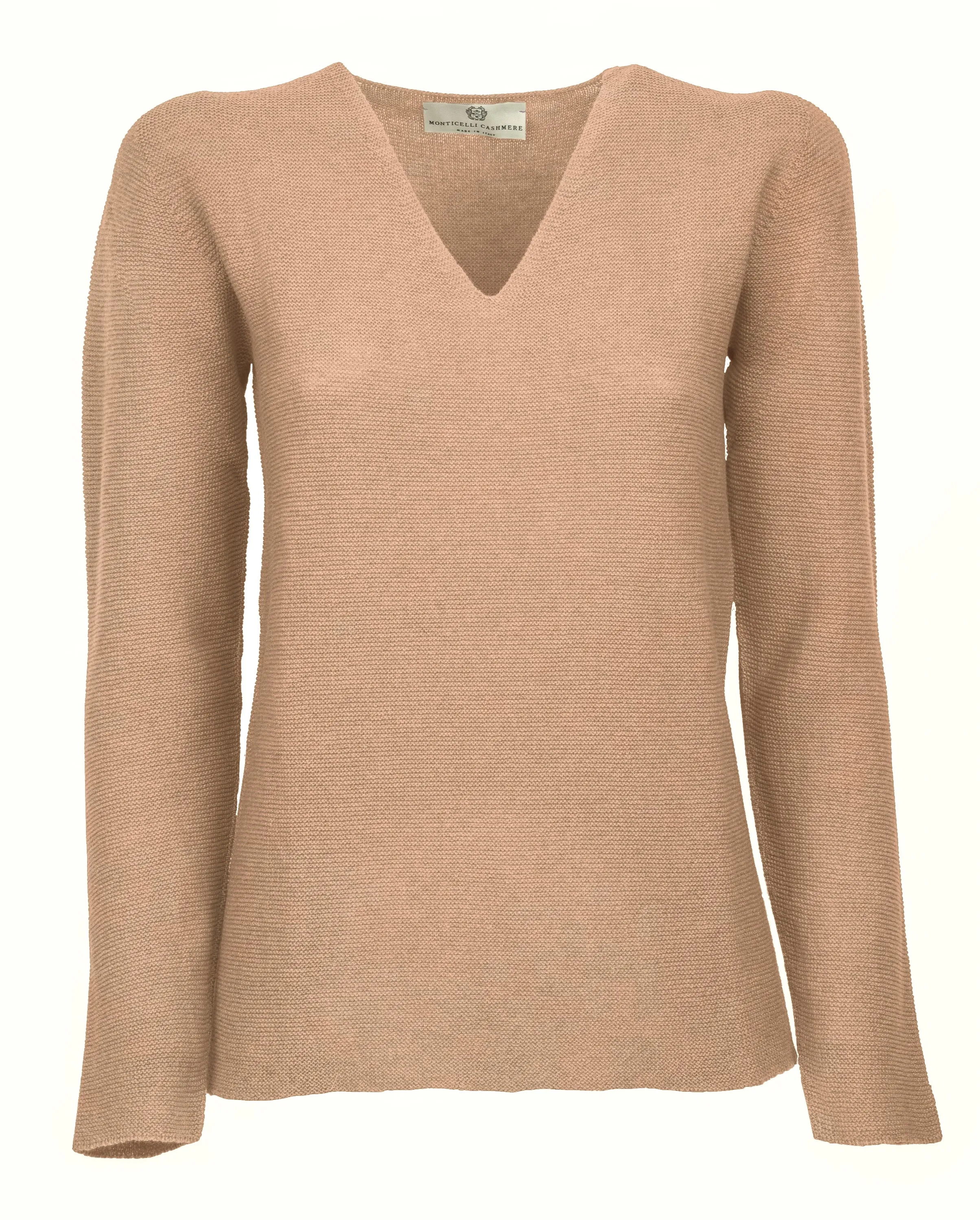 NEW FALL 24 - Women's Pure Cashmere Links Stitch V-Neck Camel