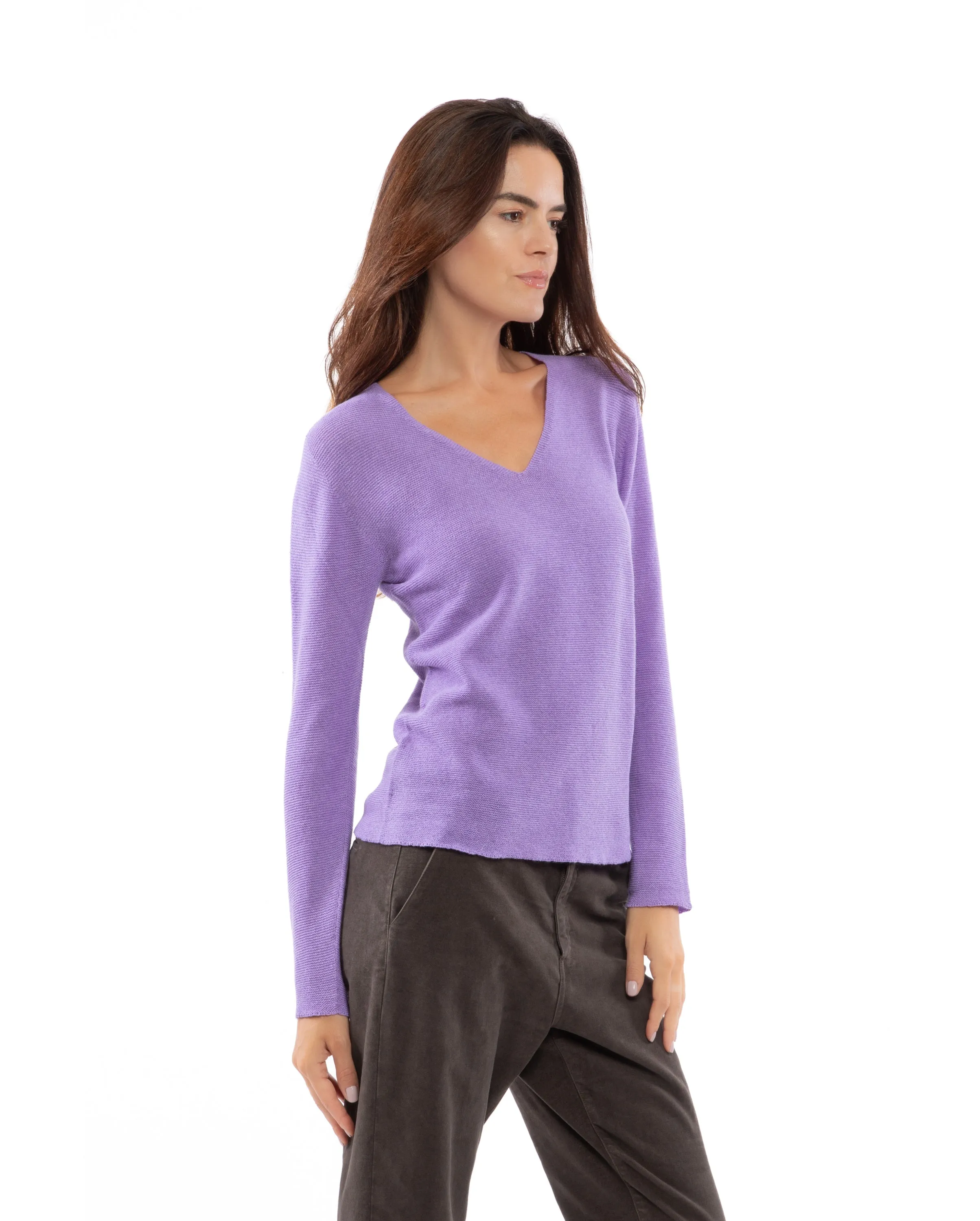 NEW FALL 24 - Women's Pure Cashmere Links Stitch V-Neck Camel